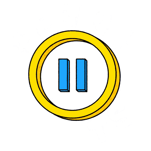 a hand pointing at a pause button in a yellow circle