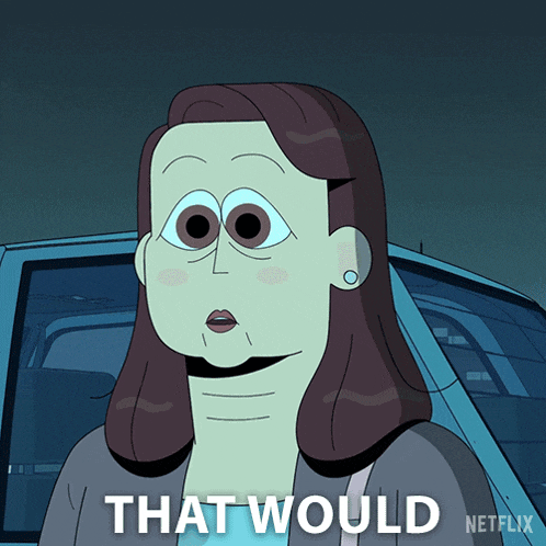 a cartoon of a woman in front of a car with the words that would netflix below her