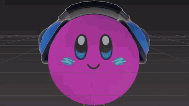 a purple cartoon character with headphones on