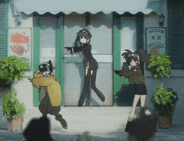 a cartoon drawing of a man taking a picture of two girls