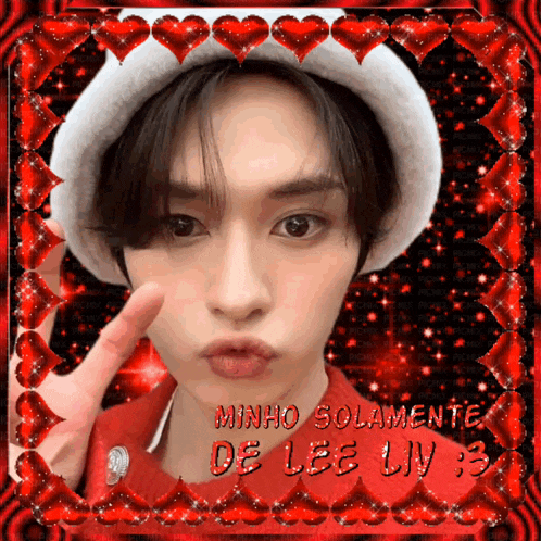 a picture of minho solamente de lee liv with red hearts around him