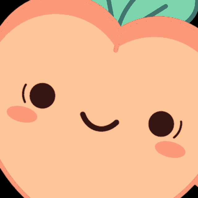 a cartoon peach with a green leaf on top of it