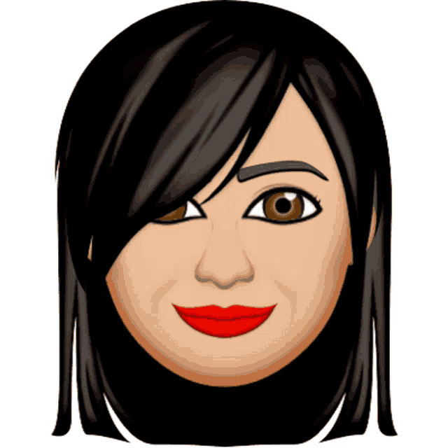 a cartoon drawing of a woman 's face with long black hair