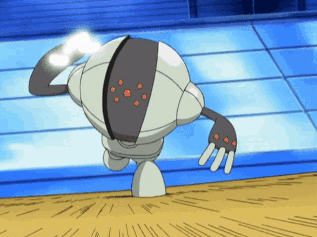 a cartoon character with red dots on it 's arms and legs