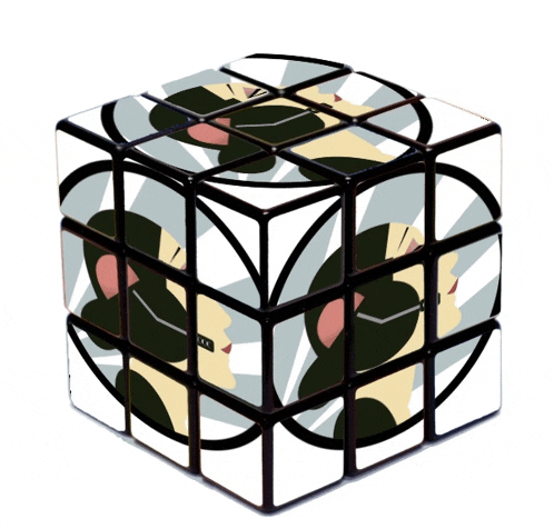 a rubik 's cube with a picture of a man in a hat on it