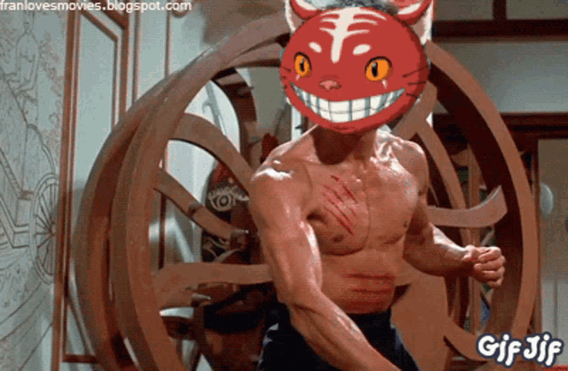a gif of a man with a cat mask on his face