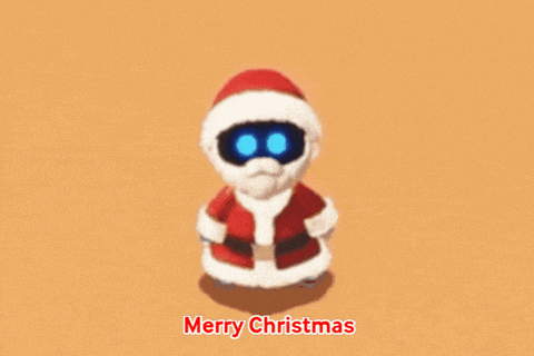 a merry christmas greeting card with a santa claus robot
