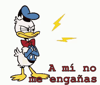 a cartoon of donald duck with a lightning bolt behind him and the words a mi no me enganas