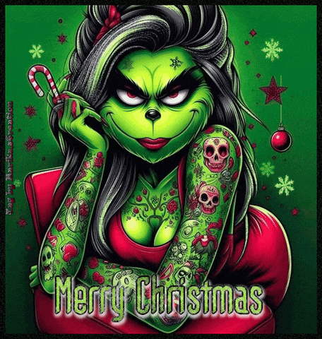 a christmas card with a grinch holding a candy cane and the words merry christmas on the bottom