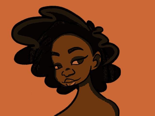 a cartoon drawing of a woman 's face with a red background