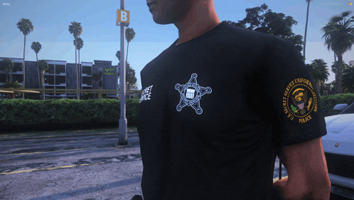 a man is wearing a black shirt that says street justice