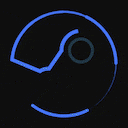 a blue and black steam logo with a circle around it