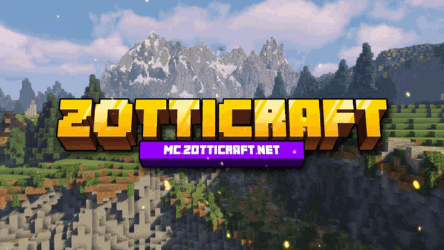 a screenshot of a game called zotticraft with a mountain in the background