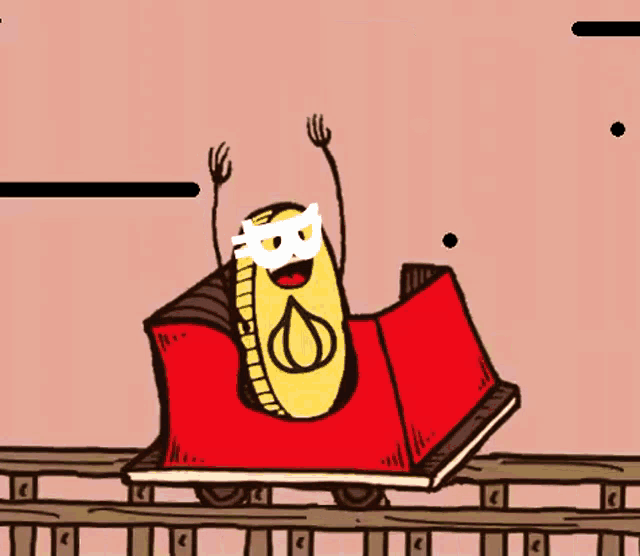 a cartoon drawing of a roller coaster with a banana on the front