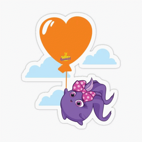 a sticker of a purple bunny holding a heart shaped balloon