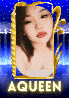 a picture of a woman in a gold frame and the name aqueen