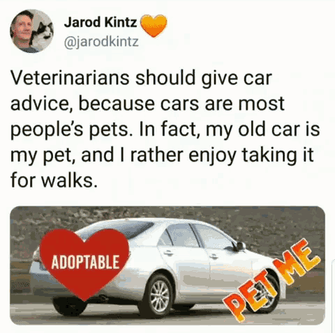 a white car with a heart that says adoptable on it