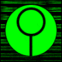 a green circle with a black outline and a stick in the middle on a green background .