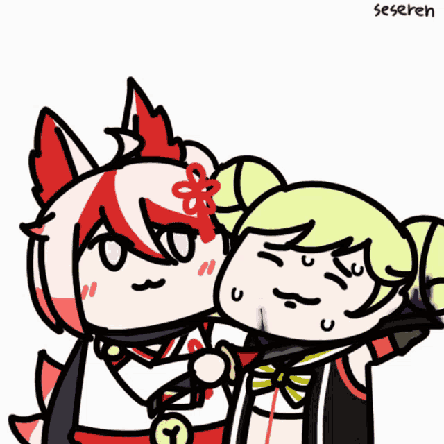 a drawing of a fox and a girl with the name seseresen on the bottom