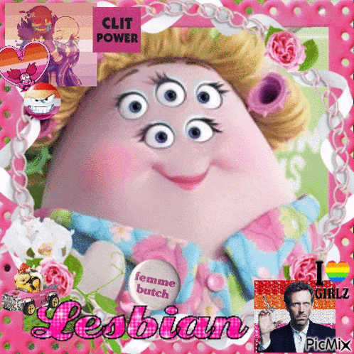 a picture of a cartoon character says lesbian