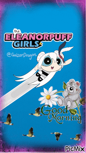 a picture of the eleanorpuff girls with birds and a teddy bear
