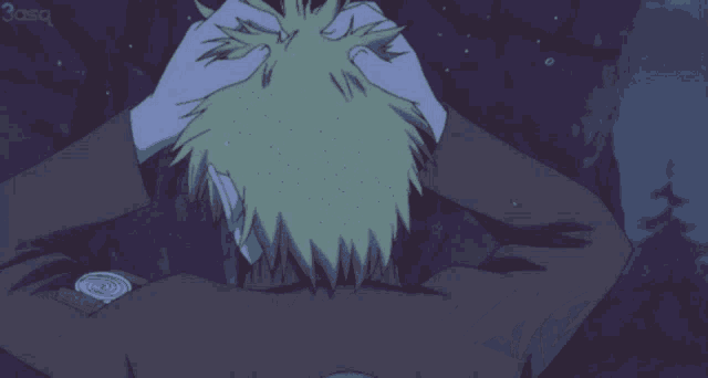 a close up of a person 's face with a blue background that says ' naruto ' on it
