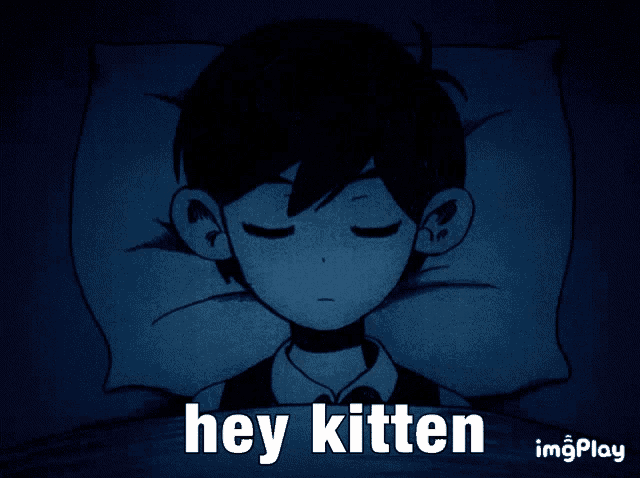 a drawing of a boy sleeping with the words hey kitten behind him