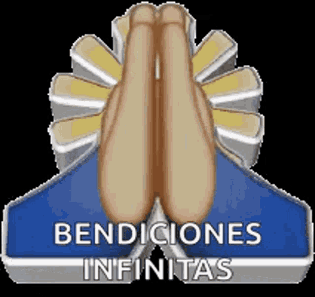a sticker that says bendiciones infinitas with two hands folded in front of a sun