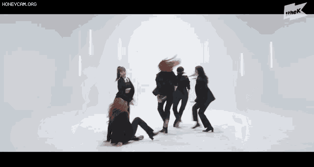 a group of women are dancing in front of a white background and the words honeycam.org can be seen in the corner