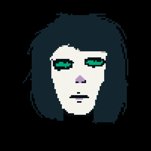 a pixel art drawing of a girl with green eyes