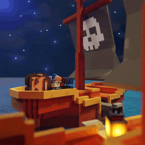 a pirate ship with a skull and crossbones on the sail