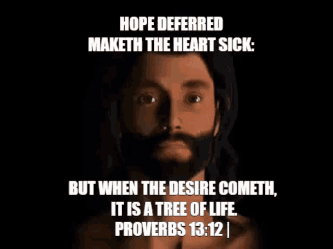 a man with a beard is standing in the dark with a bible verse .