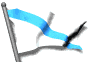 a blue ribbon is waving in the wind on a white background .