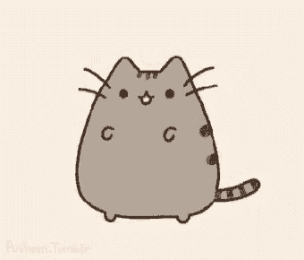 a drawing of a pusheen cat with a smile on its face .