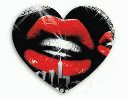 a heart with a picture of a woman 's lips with a ring in her mouth