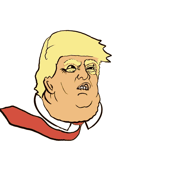 a cartoon of donald trump blowing a yellow virus into the air
