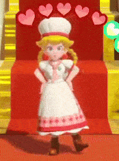 a cartoon girl wearing a white hat and a pink dress is standing on a red carpet
