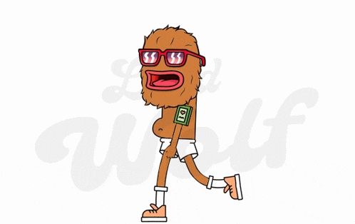 a cartoon of a werewolf wearing sunglasses and underwear walking