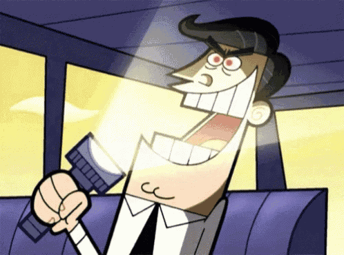 a cartoon character is holding a flashlight in his hand and smiling