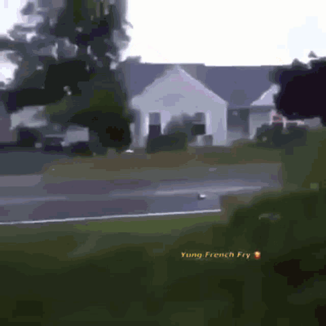 a picture of a house with the words yung french fry on the bottom right