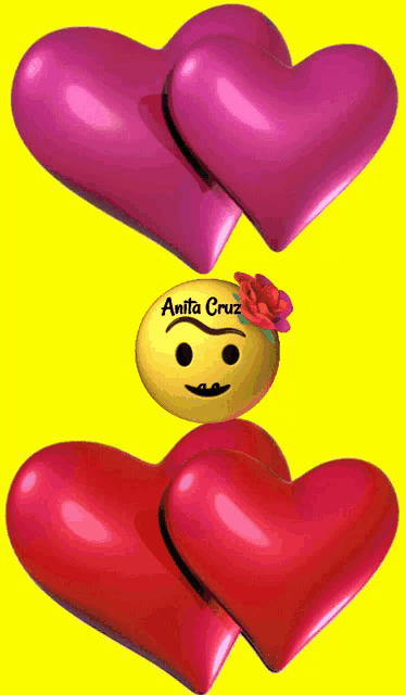 a smiley face with anita cruz written on it is surrounded by hearts