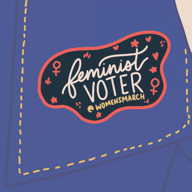 a sticker that says feminist voter @womensmarch
