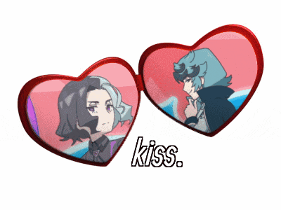 a couple of hearts with the word kiss on the bottom right