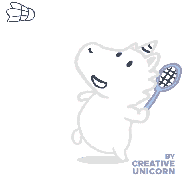 a drawing of a unicorn holding a tennis racquet with the words by creative unicorn below it