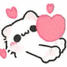 a cartoon cat is holding a pink heart in its paws .