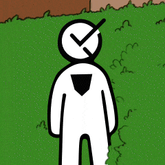 a cartoon of a man with a check mark on his face