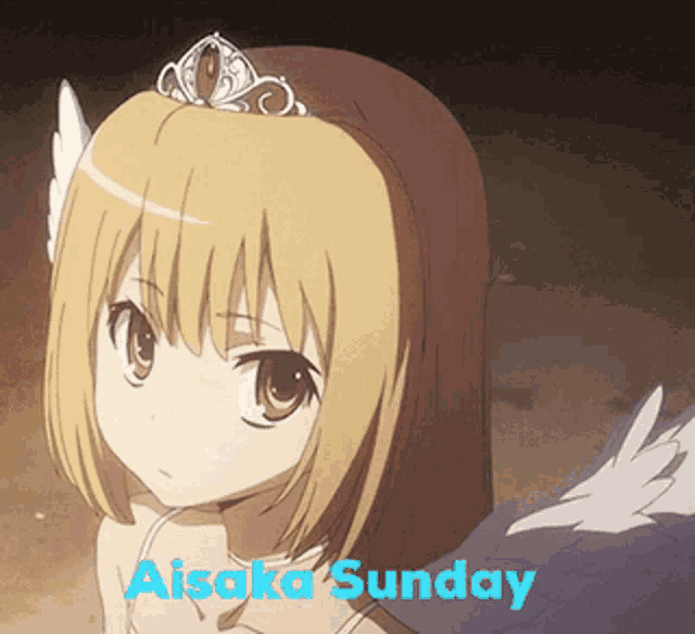 a picture of a girl with wings and the words aisaka sunday below her