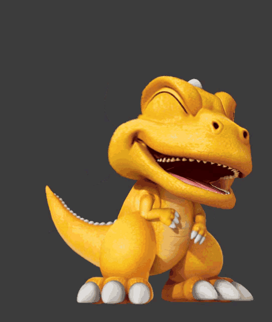a cartoon dinosaur with its mouth open and its tongue sticking out