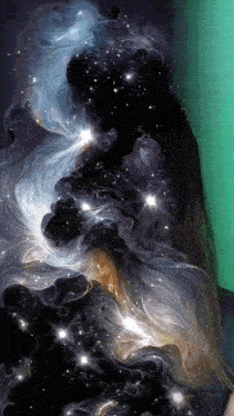 a painting of a woman 's face with a galaxy behind her
