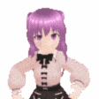 a cartoon girl with purple hair and a bow tie